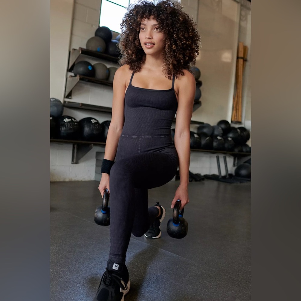 FREE PEOPLE | NWOT Happiness Runs Square Neck Onesie in Black - Picture 1 of 3